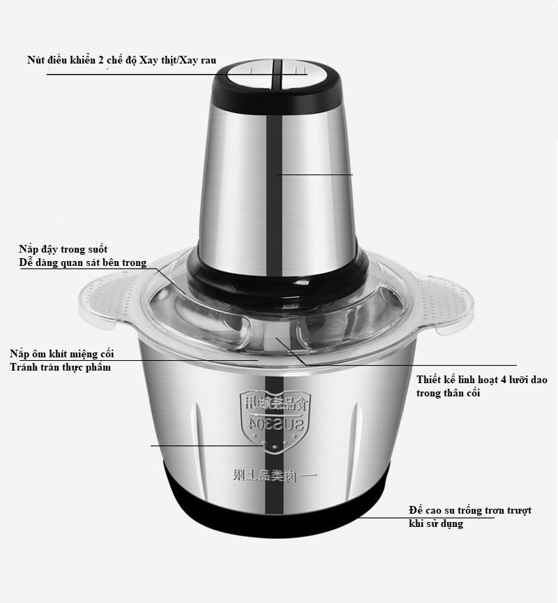 máy làm sữa đậu nành có lọc bã, máy xay tỏi cầm tay, máy xay sinh tố panasonic cối thủy tinh, máy xay philip đa năng, may xay da bao gia re, máy say thit + TẶNG 2 Bộ Dao 4 Lưỡi Máy xay thịt đa năng Chất liệu cối inox